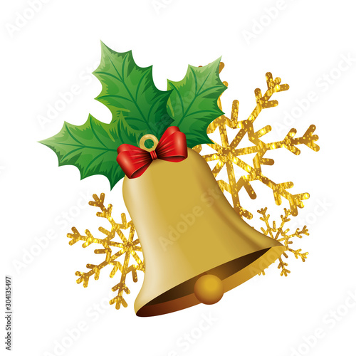 bell christmas decoration with leafs and snowflakes design