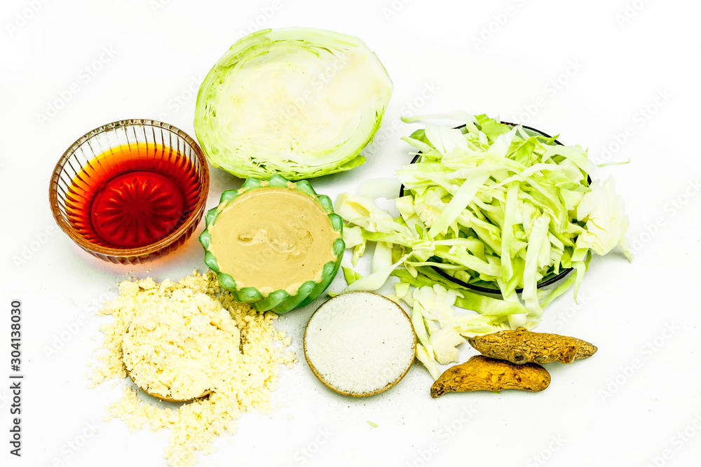 Face mask of cabbage, Haldi, turmeric, besan, chickpea flour, Multani