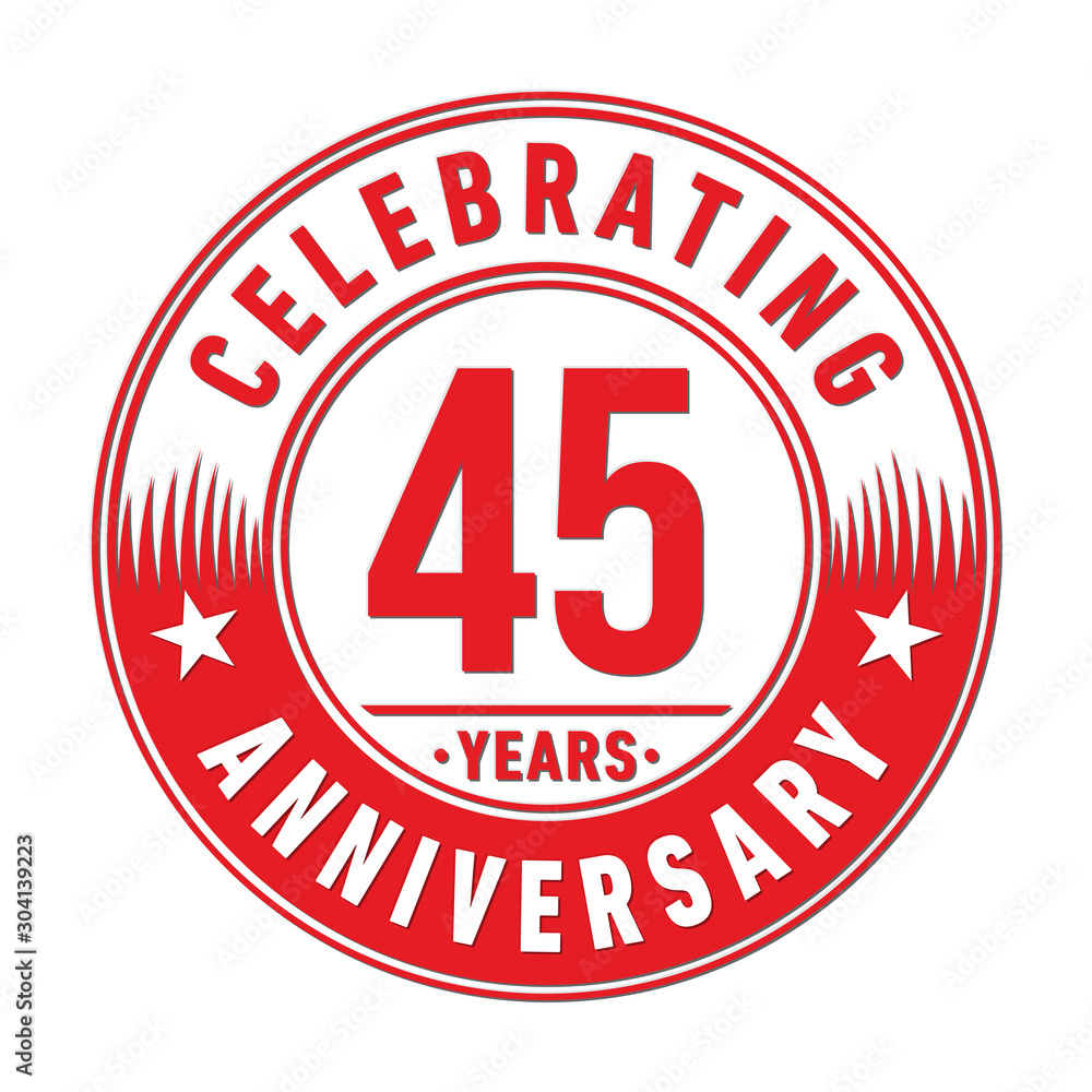 45 years logo. Forty-five years anniversary celebration design template. Vector and illustration.