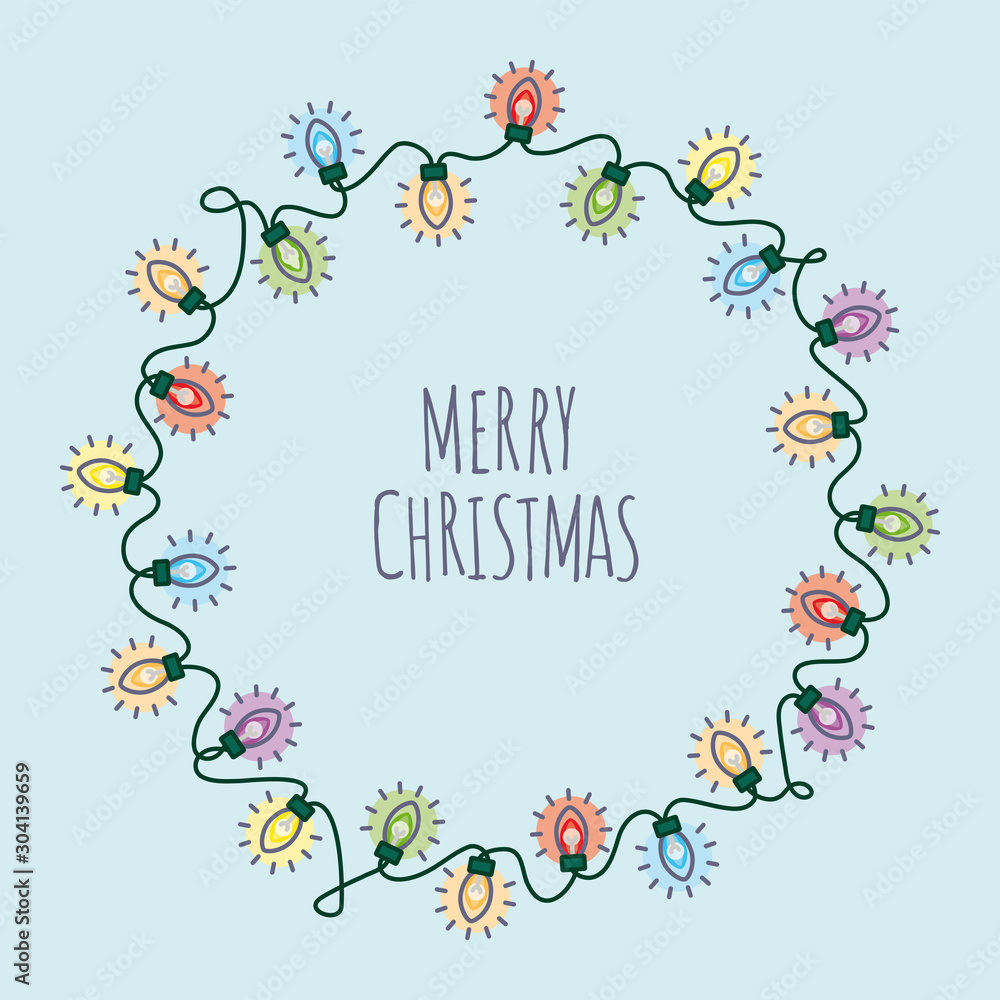 Fototapeta premium Round christmas lights garland vector illustration