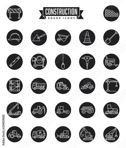 Construction industry round icon set