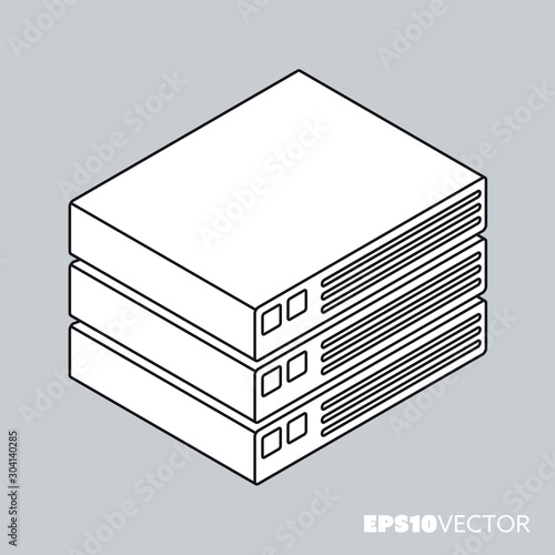 Data server isometric vector icon outline symbol with white fill