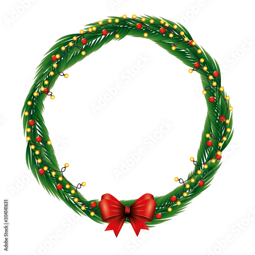 wreath of leafs for christmas decoration with bow ribbon design
