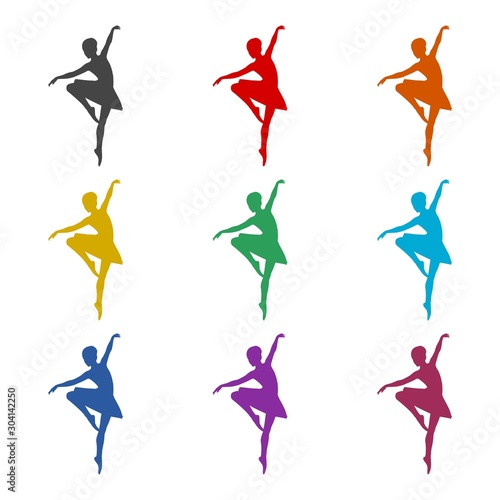 Ballerina color icon set on white background