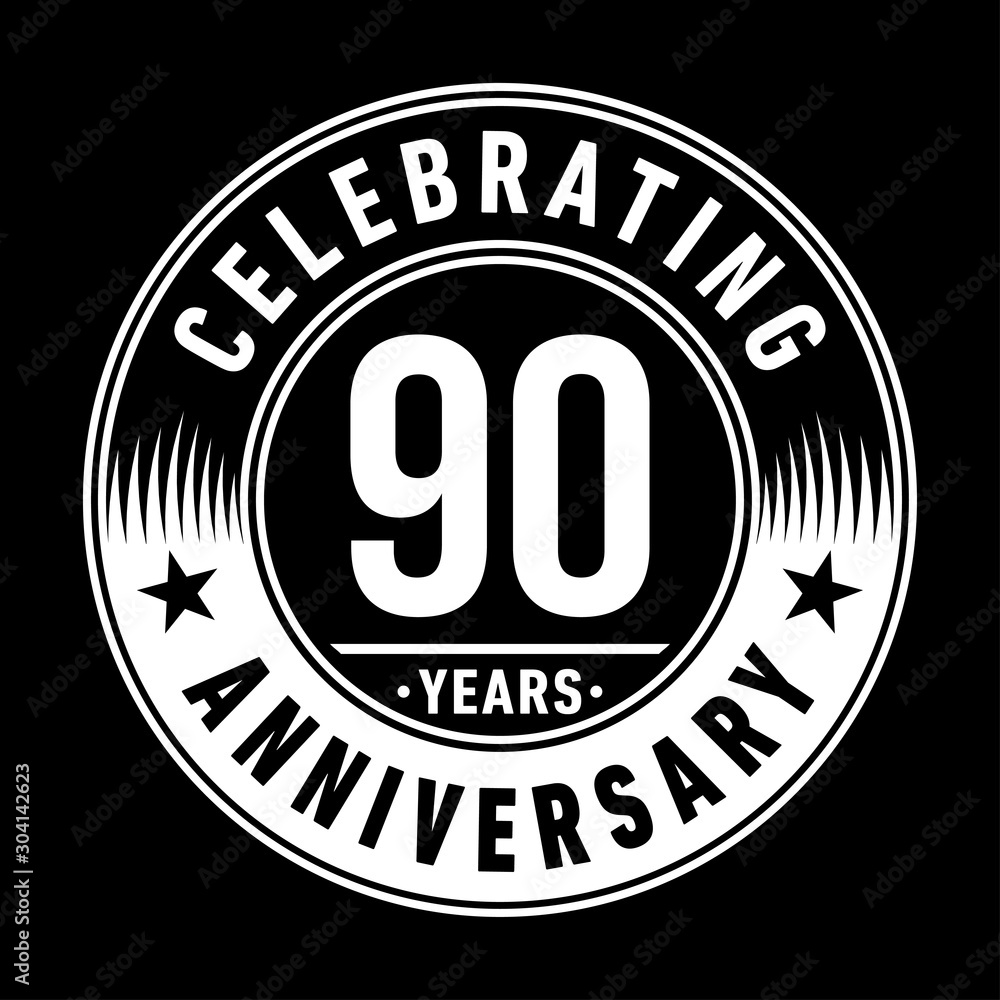 90 years logo. Ninety years anniversary celebration design template. Vector and illustration.