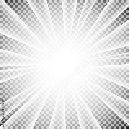 Light sun rays isolated on transparent background. Vector white star burst effect. Flash explosion radial beams backdrop.