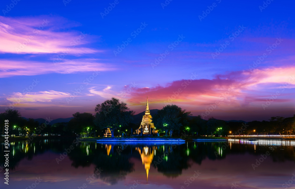 Sukhothai historical park, the old town of Thailand, At twilight.