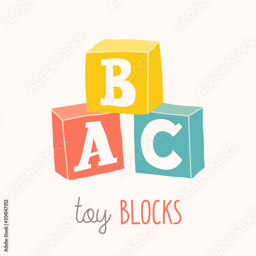 Colorful alphabet cubes with A,B,C letters. Isolated vector eps 10 illustration on white background.