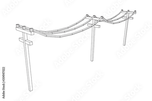 Power transmission high voltage pylon. Wireframe low poly mesh vector illustration
