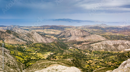 drone shot from top of Mt. Zas, Naxos, Greece