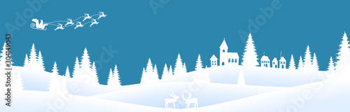 christmas landscape background with village and snow