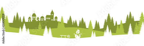 christmas landscape background with village and snow