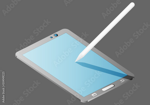 Tableta gráfica con lápiz blanco táctil.