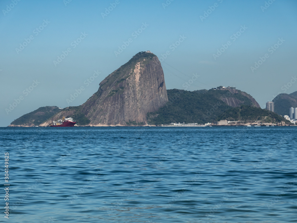Sugar Loaf in Landscape, Blue Sky, Blue Sea, Cityscape, Niteroi, Rio de Janeiro - Brazil