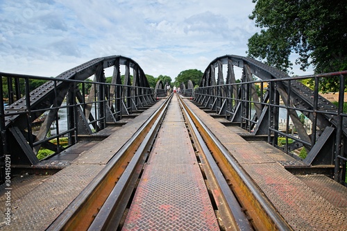  Kanchanaburi, Thailand on 14 August 2019 : The famous Bridge River Kwai. During WW II, Japan constructed the meter-gauge railway line from Thailand to Burma, known as the Death Railway