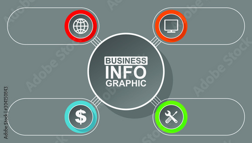 Business presentation, circular infographic template, web diagram in 4 options, vector illustration in eps 10