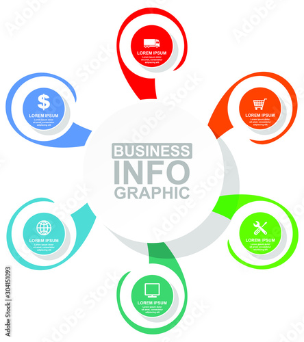 Business presentation, circular infographic template, web diagram in 6 options, vector illustration in eps 10