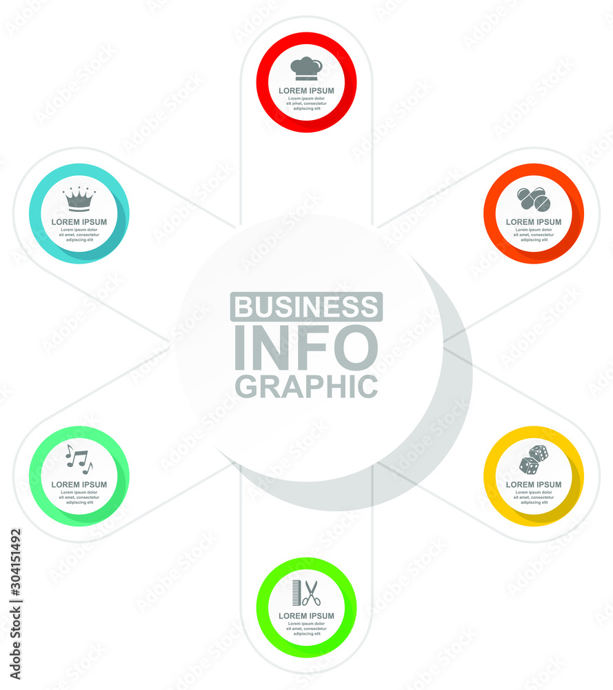 Obraz premium Business presentation, circular infographic template, web diagram in 6 options, vector illustration in eps 10