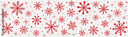 Panoramic header with hand drawn snowflakes. Christmas ornament. Vector