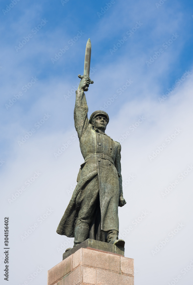 Volgograd. Russia-October 1, 2019. Monument to the soldiers of the 10th division of the NKVD troops and the KGB police who defended Stalingrad in the Voroshilov district