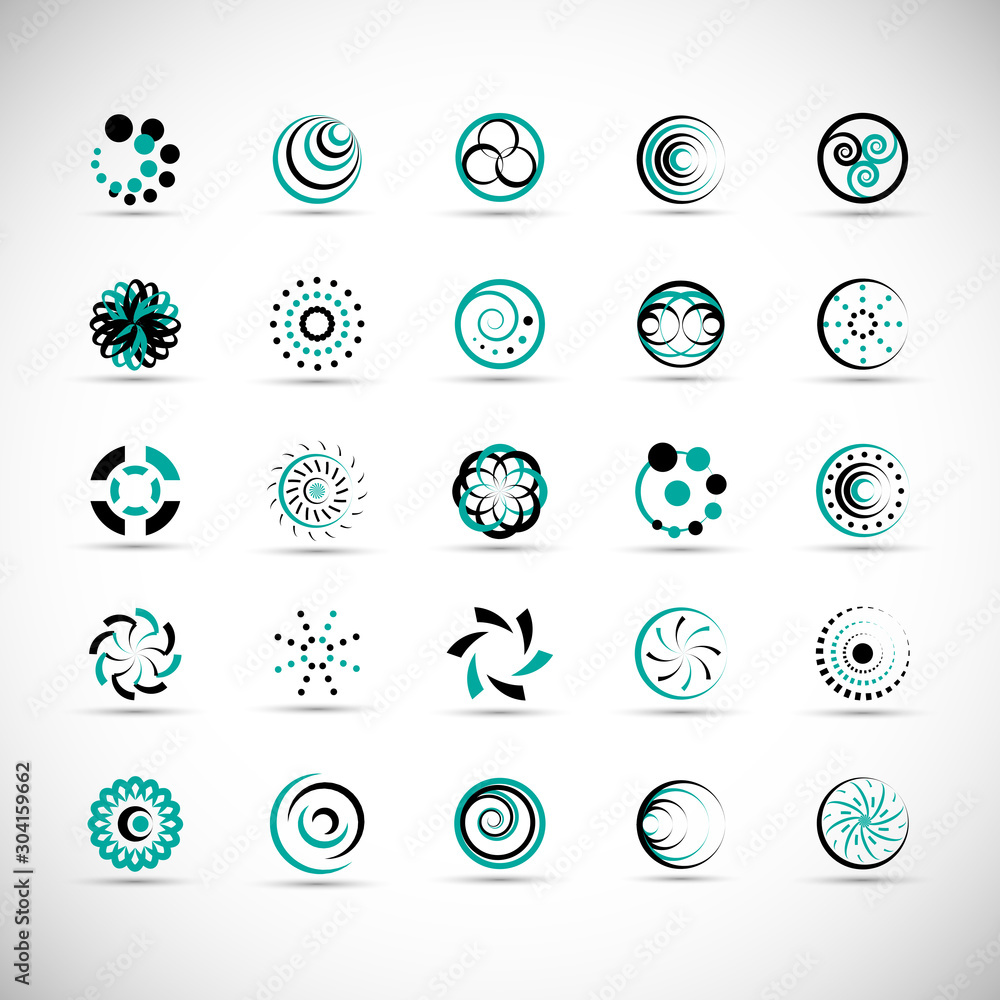 Abstract Circle Icon Set. Vector Isolated On Gray. Abstract Circle For Company Symbol, Dot Logo, Technology Icon And Element Design.Creative Circle Icons For Dot And Tech Logo. Abstract Round Template - obrazy, fototapety, plakaty 