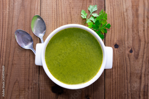 soup or vegetable cream on wooden background