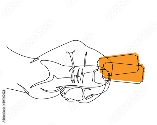 Human Hand Holding Raffle Tickets Once Single Continuous Line Vector Graphic Illustration