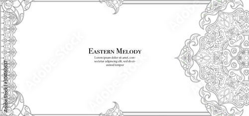 Eastern ethnic motif, traditional muslim ornament. Template for wedding invitation, greeting card, banner, gift voucher, label. Vector illustration