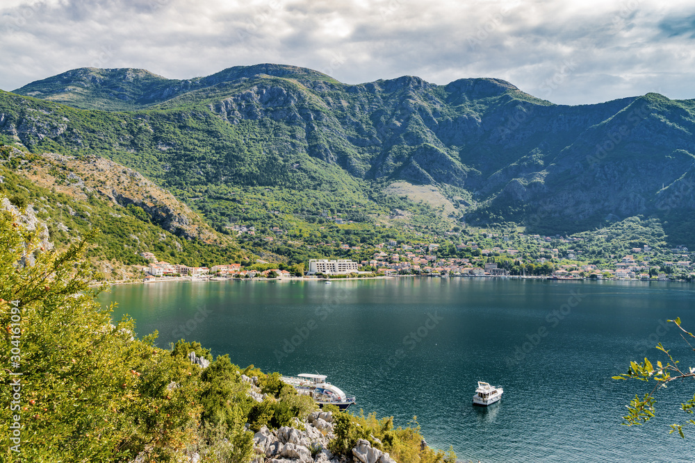 Sunny view of Kotor bay near town Perast, Montenegro.