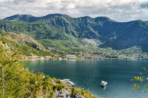 Sunny view of Kotor bay near town Perast, Montenegro. photo