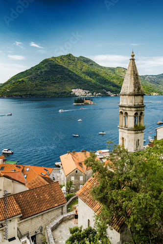 Sunny view of town Perast in the Kotor Bay, Montenegro.