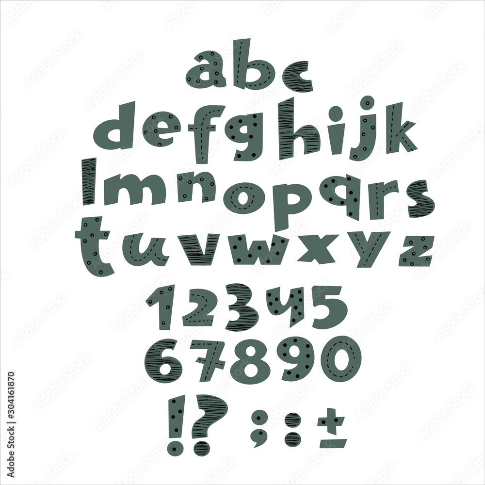 Vector set of alphabet and numbers. Hand drawn letters in cartoon style. Vector set of alphabet and numbers. Hand drawn letters in cartoon style.