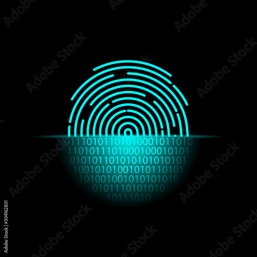 Fingerprint scanning and binary code. Digital security authentication concept. Biometric authorization. Identification. id