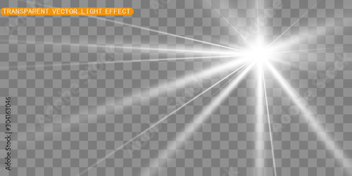 Special lens flash, light effect. The flash flashes rays and searchlight. illust.White glowing light. Beautiful star Light from the rays. The sun is backlit. Bright beautiful star. Sunlight. Glare.