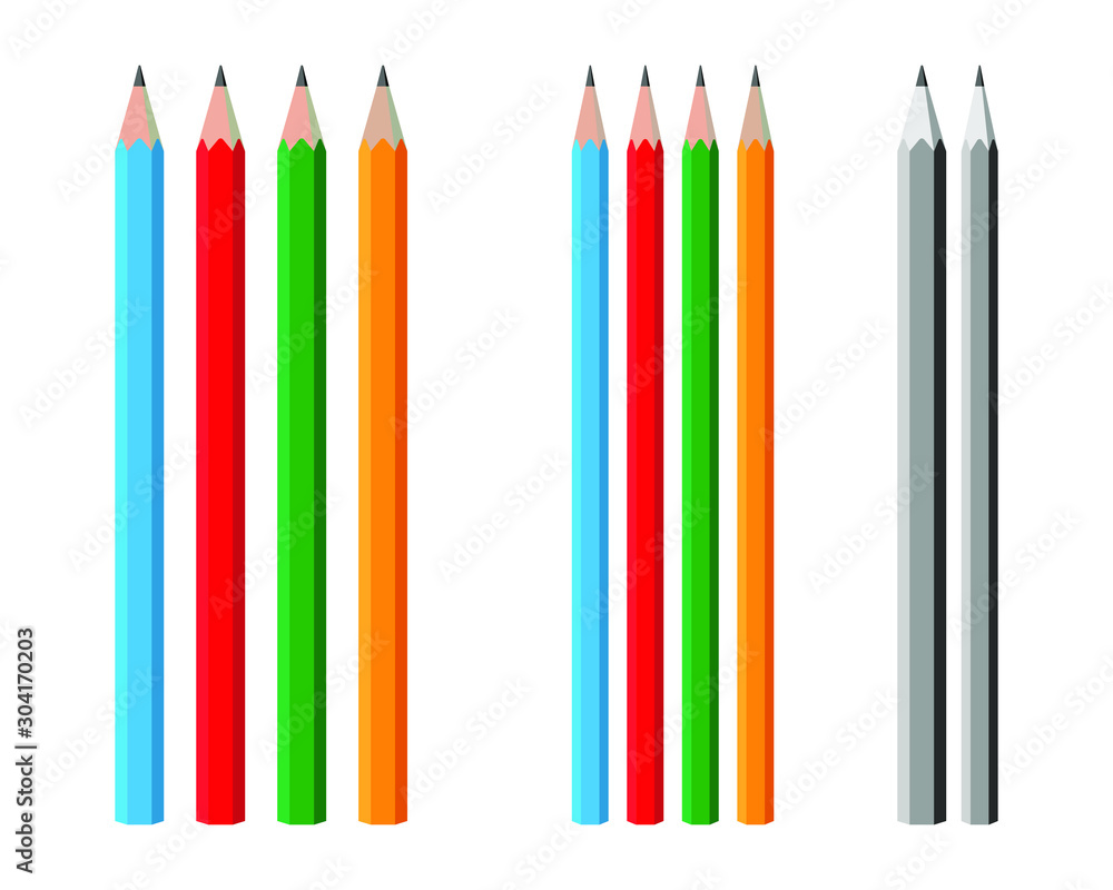 Wooden graphite pencils in different colors. School and education items and supplies . Vector illustration image isolated on white background. Wooden graphite pencils in different colors. School and education items and supplies . Vector illustration image isolated on white background.
