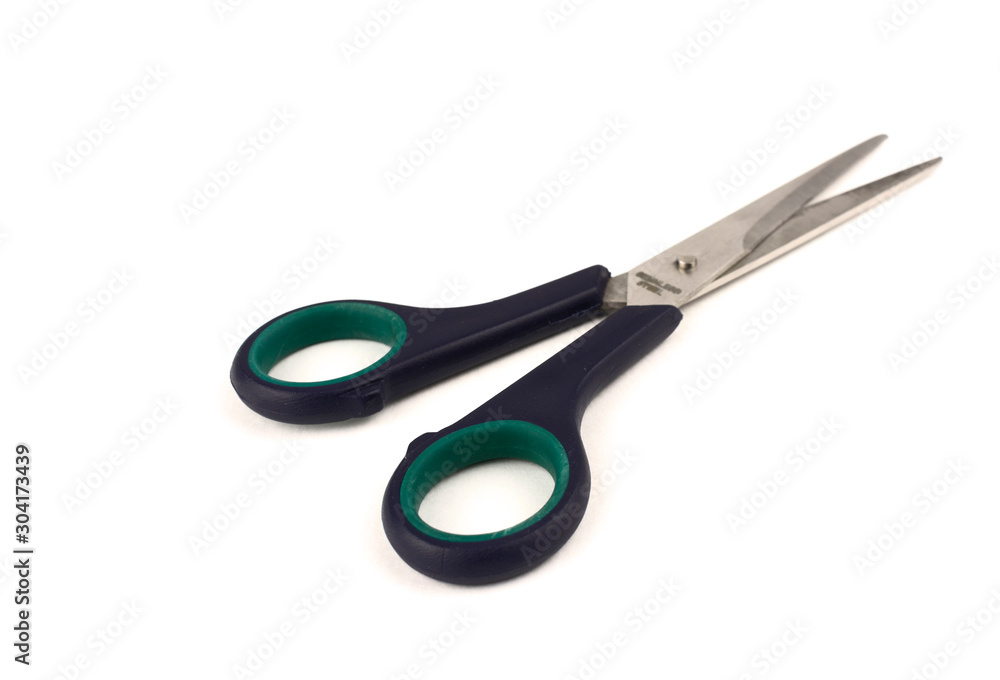 blue-green scissors isolated on white background blue-green scissors isolated on white background