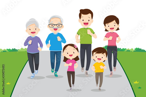 big family jogging and exercising together