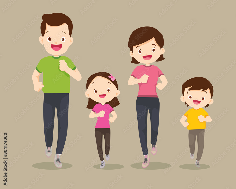 family jogging and exercising together family jogging and exercising together