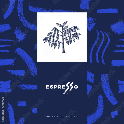 Abstract seamless pattern, vector creative background. Coffee shop emblem, cafe menu with repeated brush stroke texture, packaging design, organic coffee logo, take away coffee, 100% arabica badge.