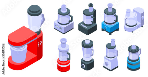 Food processor icons set. Isometric set of food processor vector icons for web design isolated on white background