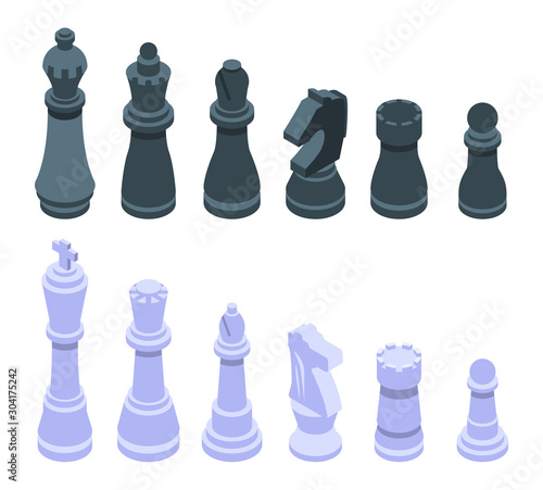 Chess icons set. Isometric set of chess vector icons for web design isolated on white background