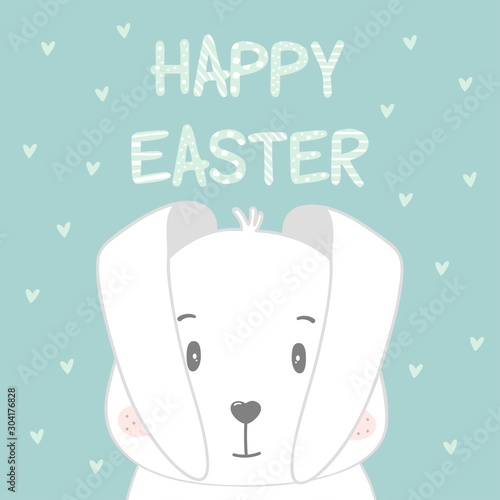 Cute cartoon bunny. Easter bunny. T-shirt design for kids. Vector illustration.