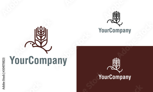 Bird, wheat, grain farm icon vector logo design simple minimalist template graphic illustration. Creative vector emblem, for icon or design concept.