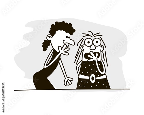 Girls gossiping. Bad habits. Vector illustration.