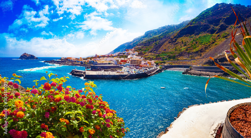 Tenerife island scenery.Ocean and beautiful stone,Garachico beach.Nature  scenic seascape in Canary Island.Landscape in Garachico village Stock Photo  | Adobe Stock