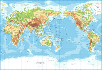 Handdoek met foto Wereldkaart Topografische wereldkaart Pacific weergave  © Porcupen