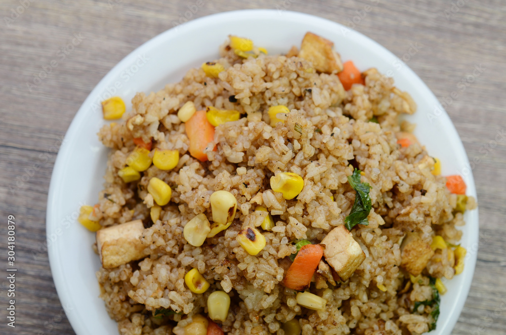 A plate of fried rice, close up A plate of fried rice, close up