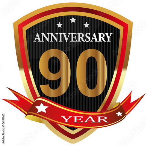 Anniversary 90 th  label with ribbon.