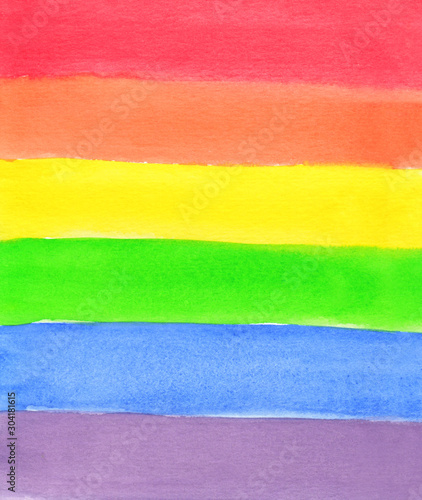 Lesbian, gay, bisexual, and transgender flag. Rainbow pride flag of LGBT organization. Abstract painting background. Watercolor rainbow. Hand drawn, paper texture