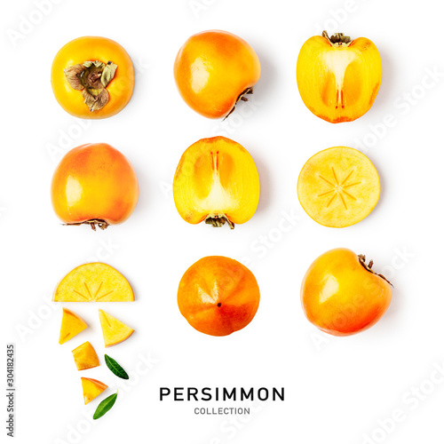 Persimmon fruits collection as creative layout
